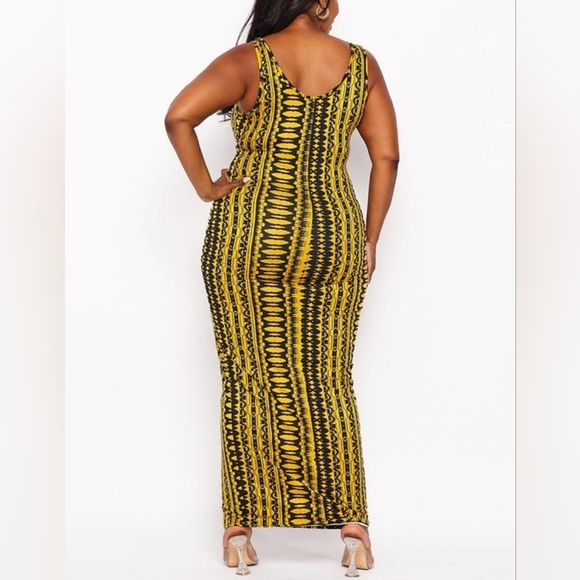 Tribal Yellow Front Tie Dress - Picture 2 of 4